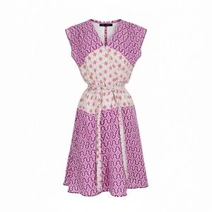 Presley Skye May Print Lined Silk V-Neck Dress, Size M